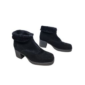 Nexday Canadienne Ankle Boots 9.5 Women Black Faux Fur Zip Block Heel Y2K Retro